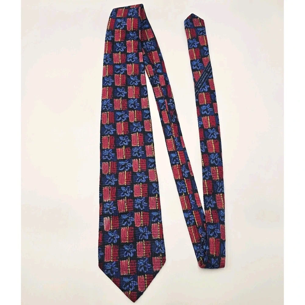 Ermenegildo Zegna‎ Geometric Red Gold 100% Silk Italy Mens Neck Tie